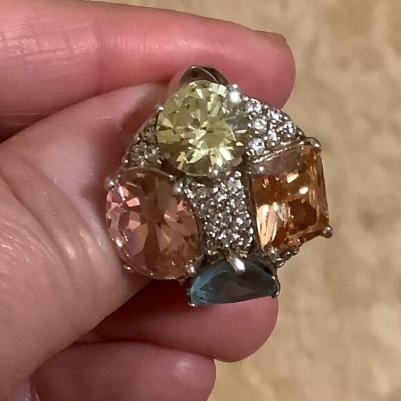 𝅺sterling SILVER MULTICOLOUR CRYSTALS WOMAN RING SIZE US 6.5​ - Picture 6 of 15